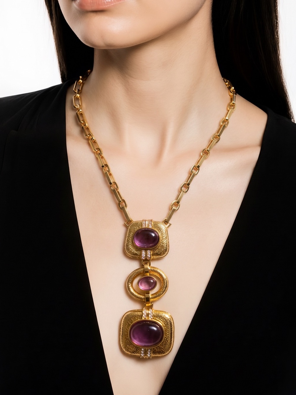 Catwalk Jon 18k Totem Necklace- gold tone and Amethyst